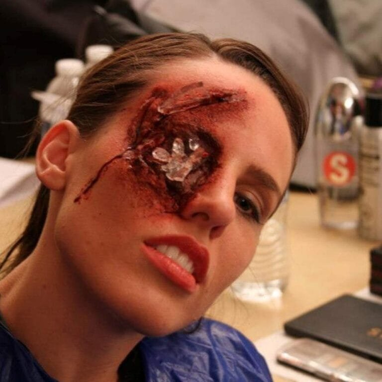 behind the scenes photo of SFX makeup for movie production