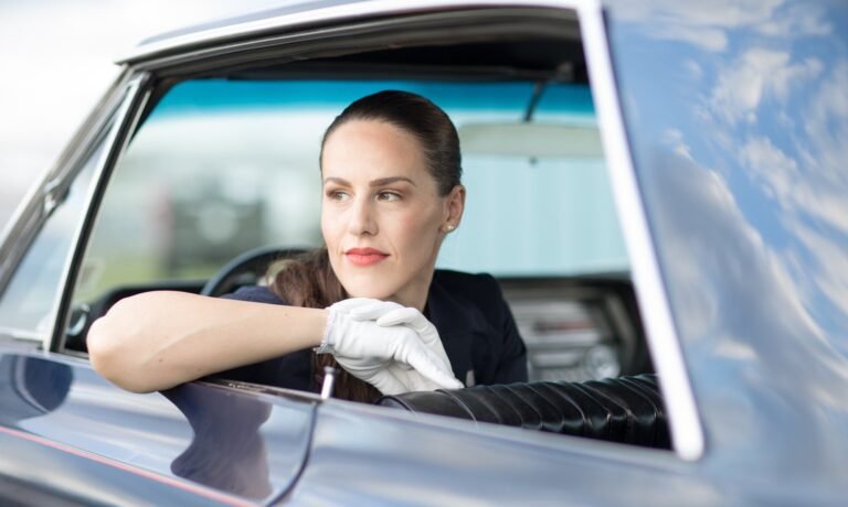 Acting Demos 9 Actress Shannon Scott in a vintage car during a dramatic scene