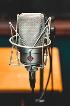 6 Reasons Why Hiring a Professional Voiceover Artist Is a Smart Investment for Your Brand (Yes, Even In The Age of AI...) 3 Neumann TLM-103 microphone in a professional studio setup, known for delivering broadcast-quality audio.