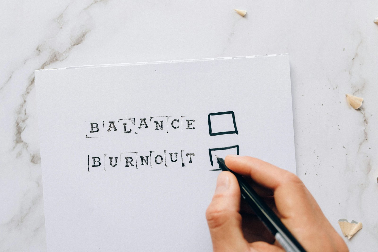 3 Fall Self-Care Rituals for Creatives (and Why We All Need a Little Magic Right Now) 2 Image featuring the words "balance" and “burnout,” representing the emotional exhaustion artists experience before the creative burnout recovery begins