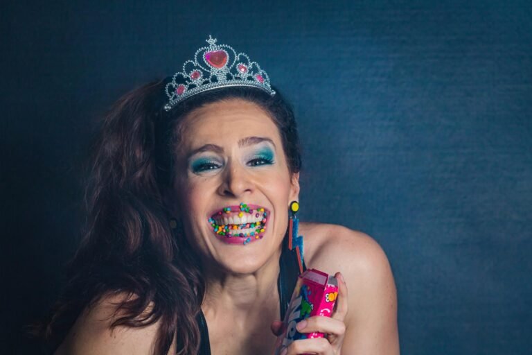 Shannon Scott enjoying a playful moment with sweets