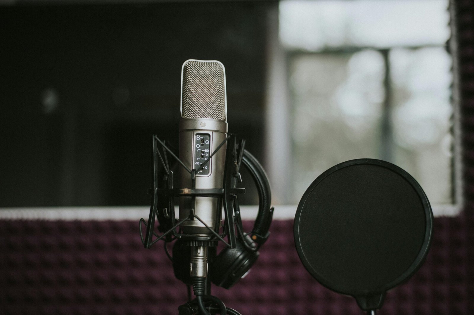 Get In Touch with Shannon Scott: Voiceover, Acting, and Underwater Performance That Brings Stories to Life 3 A studio microphone on a stand, representing a professional voice actor for hire in a recording environment.
