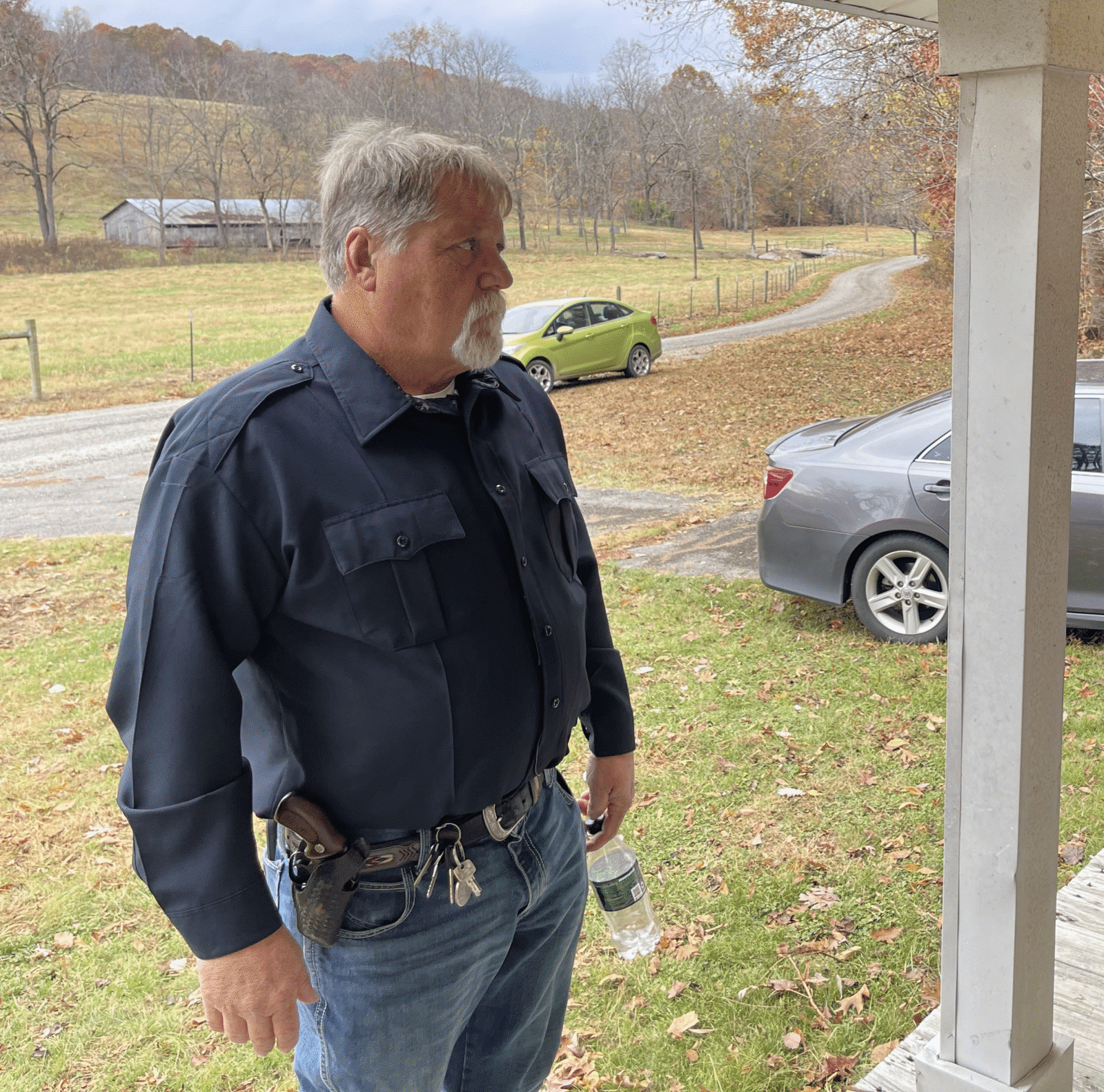 behind the scenes photo of Lytle who plays the good sheriff in Eddie’s Trailer Park