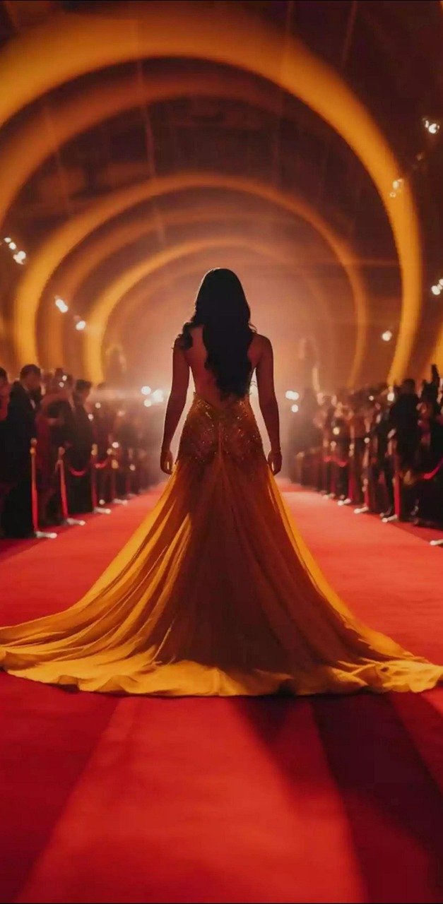 Woman dressed elegantly on a red carpet for the Eddies Trailer Park film premiere event.